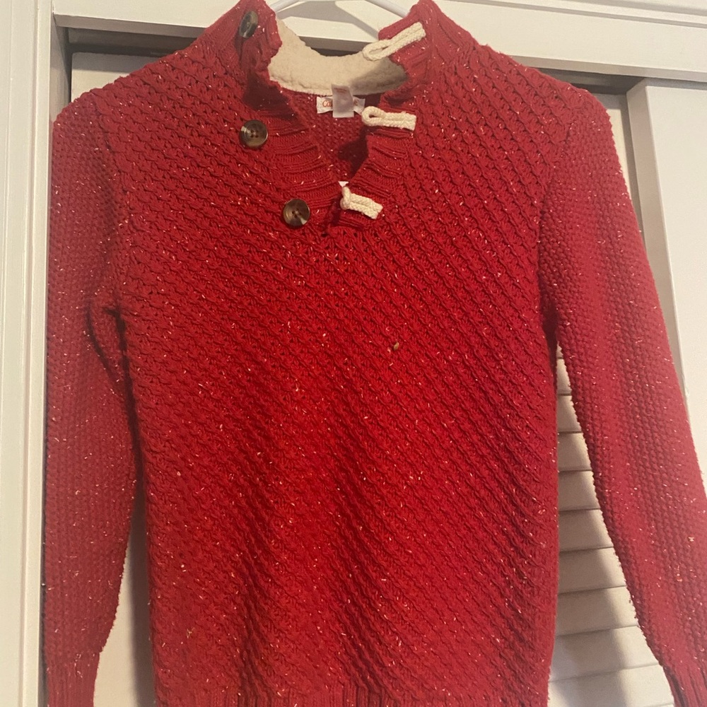 Boys cat and Jack red sweater with toggle buttons